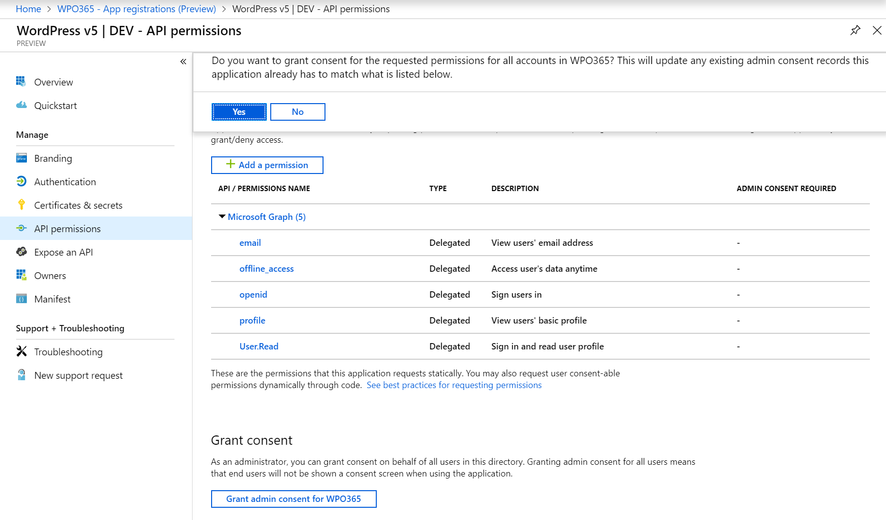 Grant permissions