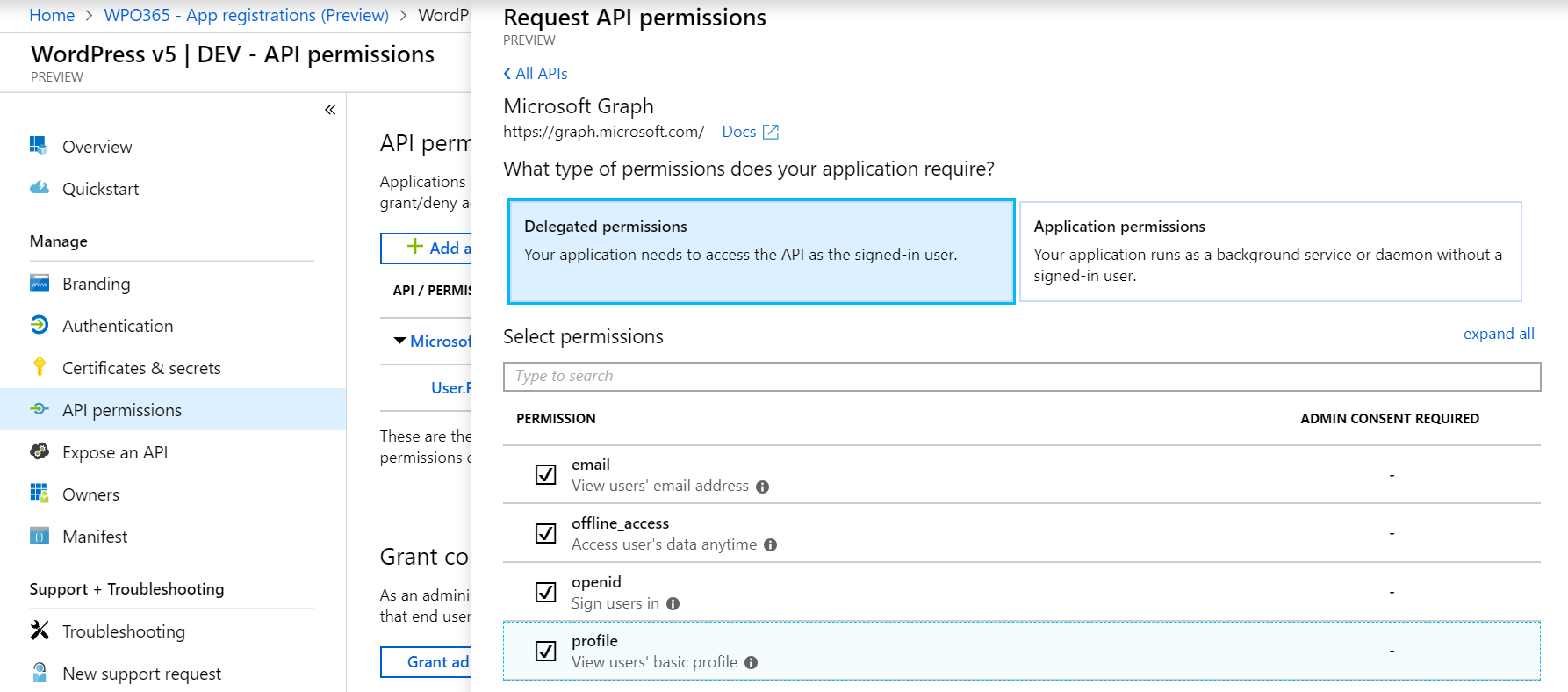 Select graph permissions