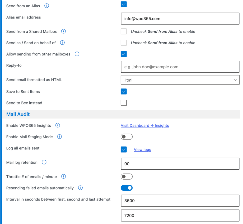Screenshot of an overview of the Advanced Email Features.