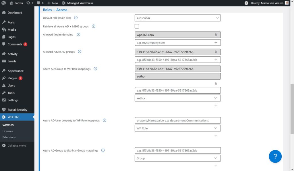 Azure AD group membership based WordPress roles assignment