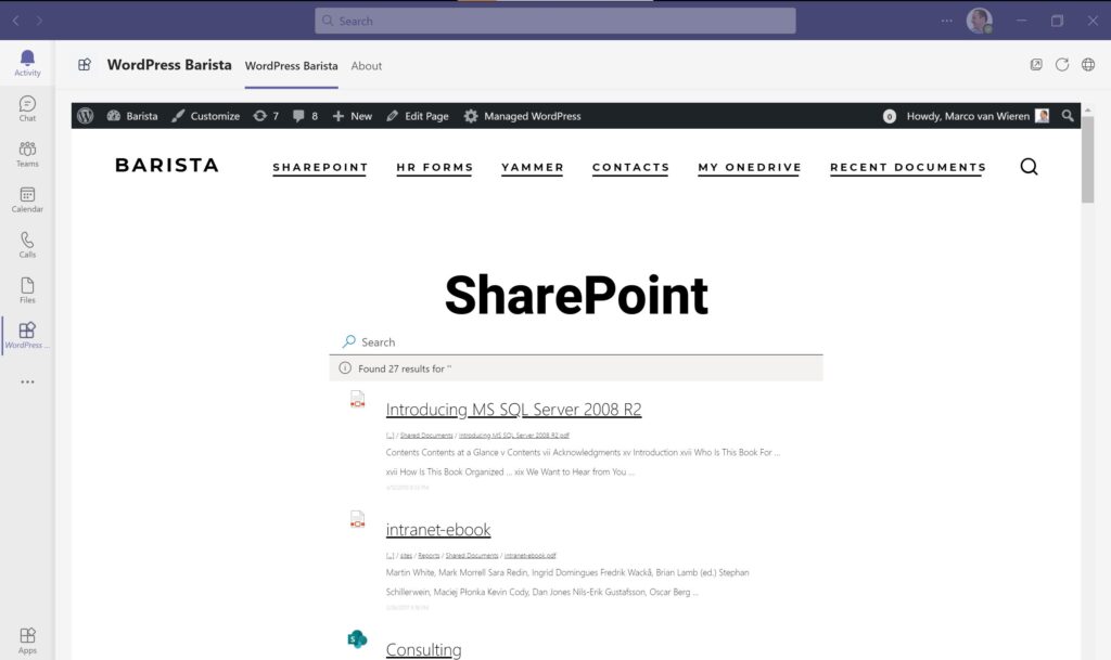 Embedded WordPress for Microsoft Teams