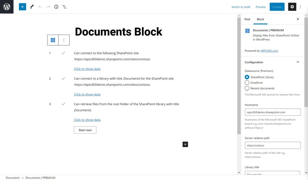 Gutenberg block for embedding SharePoint documents in WordPress