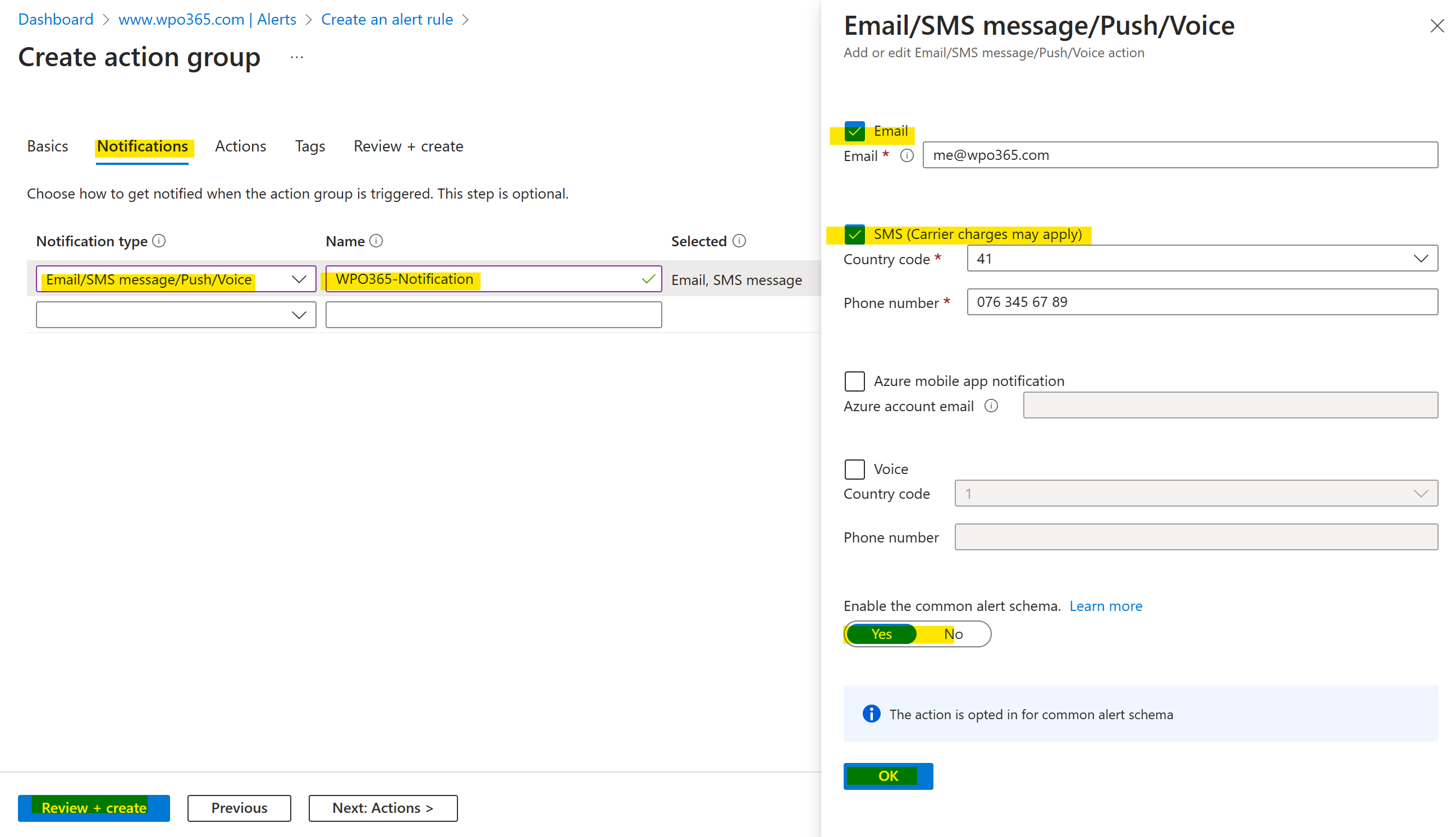 Create an Email and SMS notification.