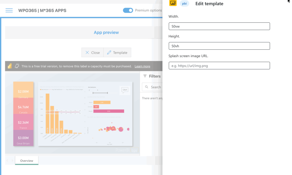 Screenshot of preview when you embed Power BI content in WordPress.