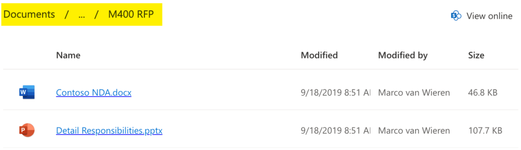 Embed a SharePoint / OneDrive Library in WordPress - Example of a breadcrumb navigation