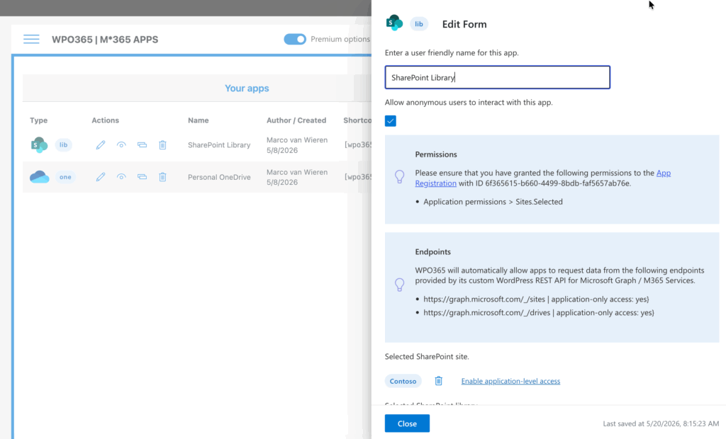 Embed a SharePoint / OneDrive Library in WordPress - Example of how to create an embed-configuration.