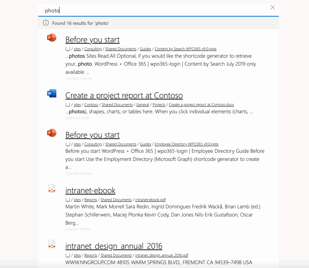 Search SharePoint Online directly from WordPress.