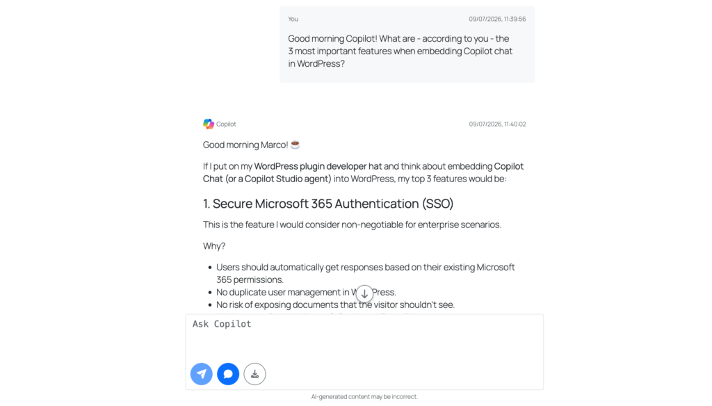 Copilot Chat for WordPress - Screenshot
